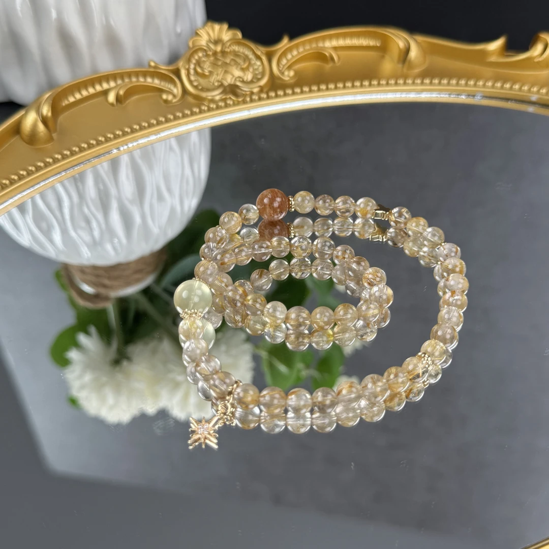 洛诗蔓金发晶双圈设计款 天然水晶手链DIY(多样性发其一)奶油黄水