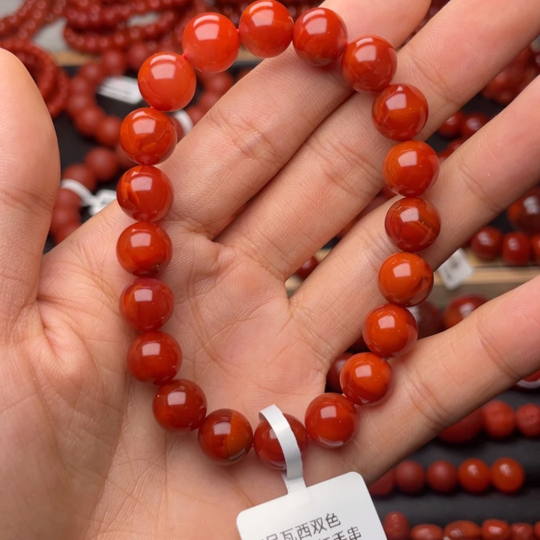 南红玛瑙未镶嵌手串H10.5nm顶品双色柿子牛血红手串