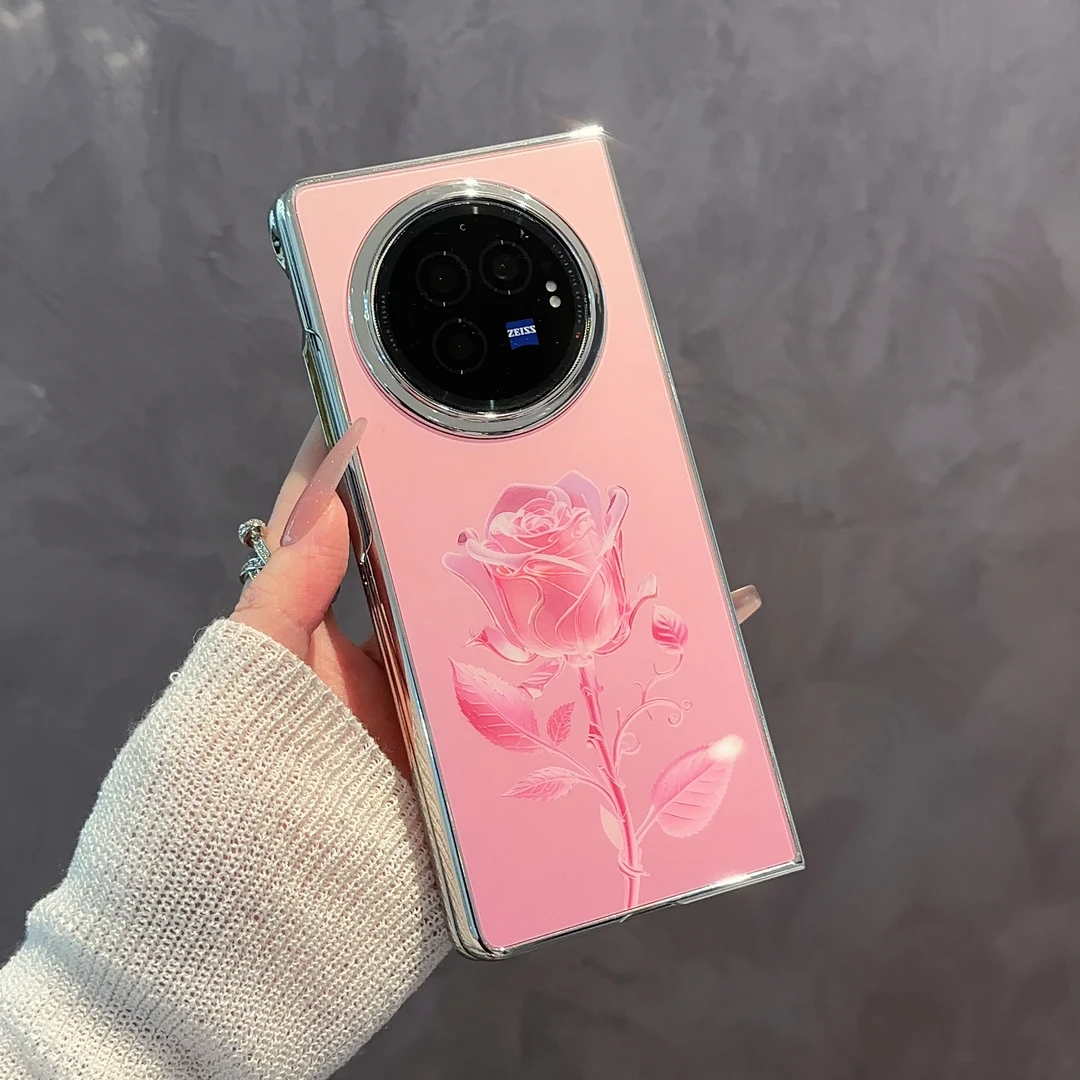 适用【VIVOXFOLD3】玫瑰花电镀玻璃折叠机高颜值浪漫防摔手机壳女款