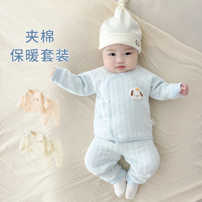 新生婴儿衣服春秋冬季夹棉保暖和尚服小月龄宝宝秋衣秋裤分体套装