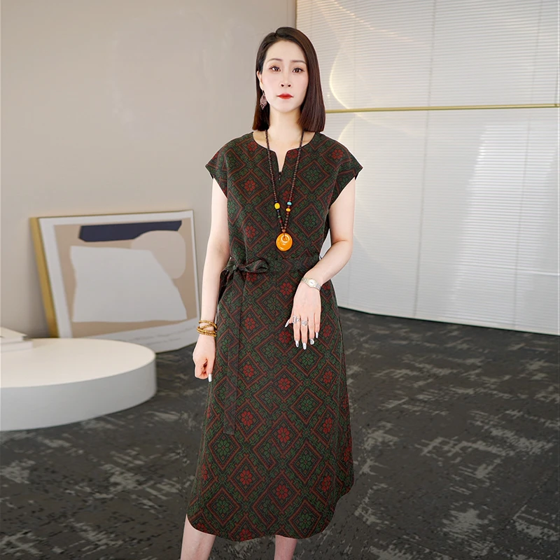 2025夏季时尚浪漫大牌杭州香云纱真丝连衣裙女气质妈妈桑蚕丝裙子