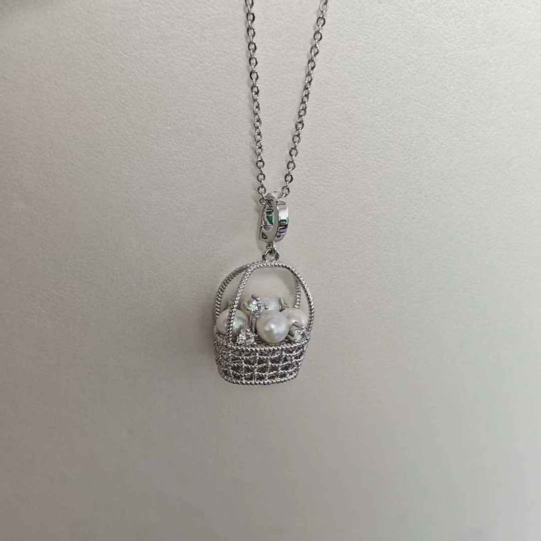 【财进篮子】淡水珍珠 无核财篮子精致锁骨万能扣吊坠 3-4mm 5-6mm