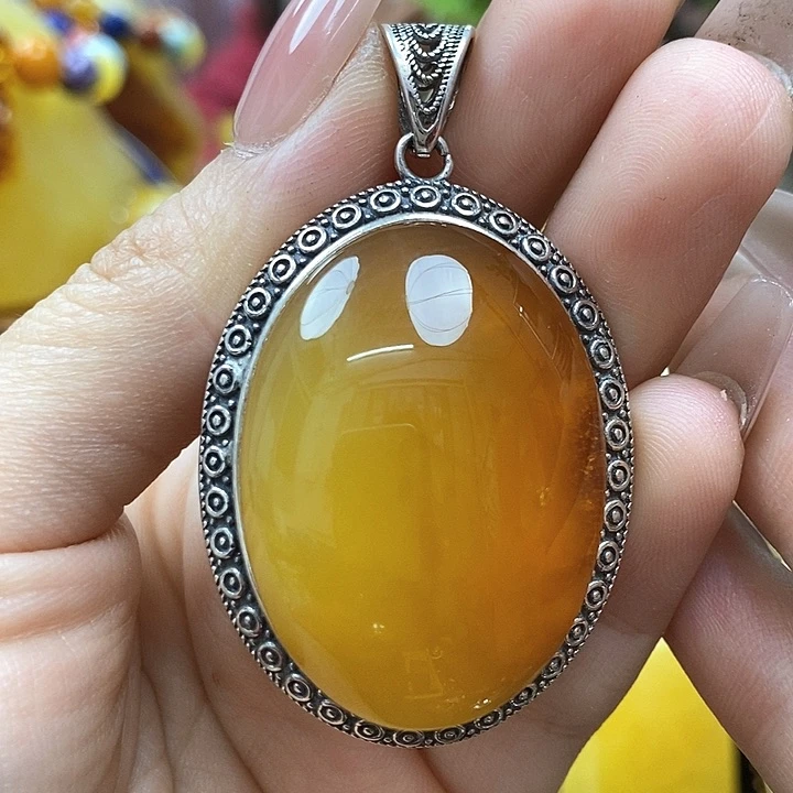 琥珀颈饰银S925镶嵌吊坠