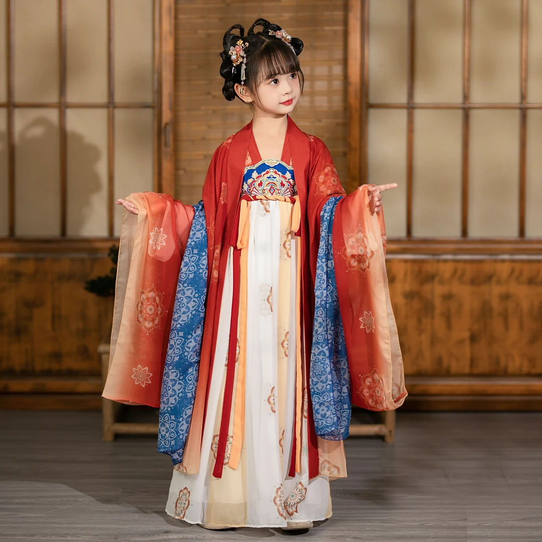 女童汉服春秋儿童中国风古装长袖襦裙改良古风连衣裙春季套装