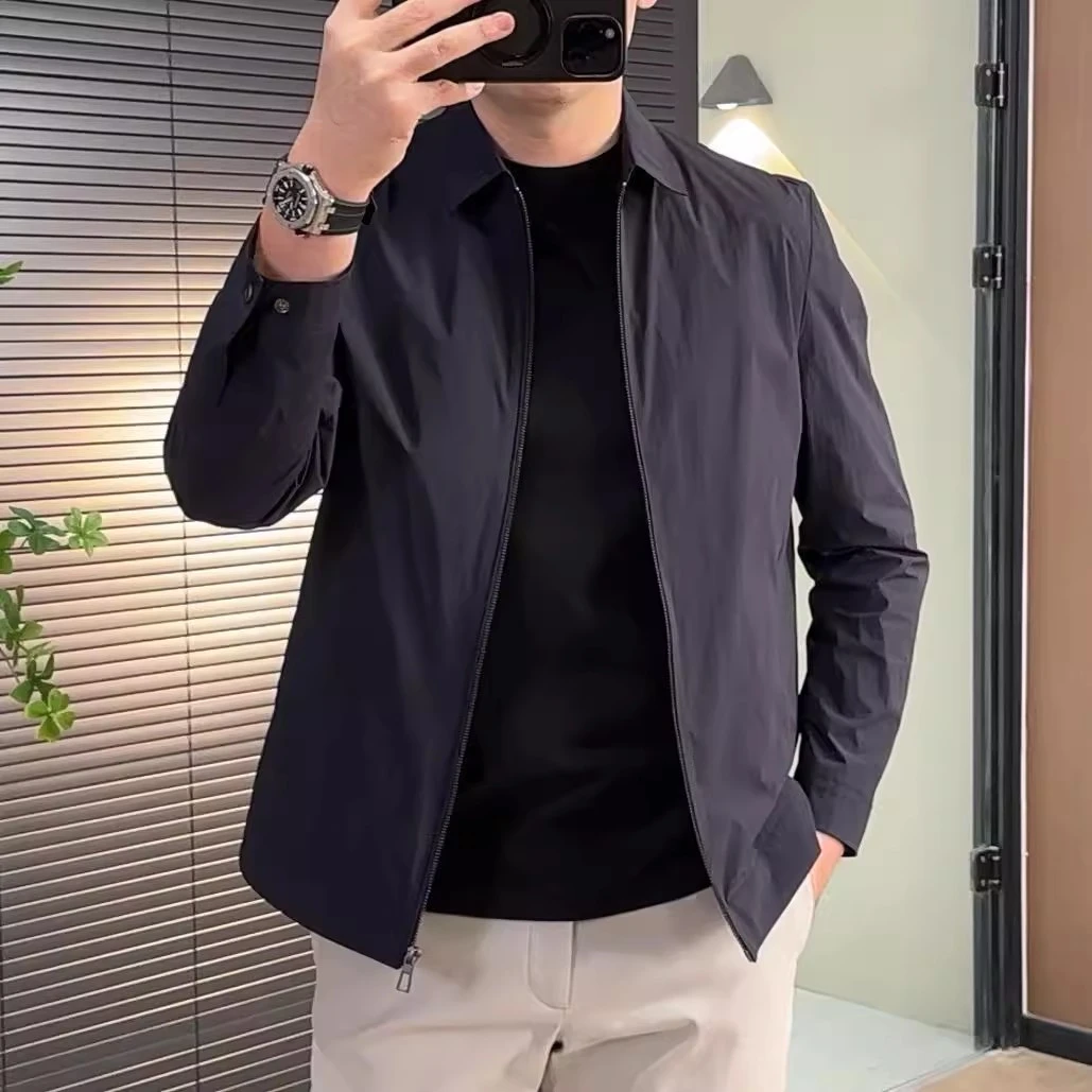秋季新款高端防风防水面料男士简约净版翻领拉链行政休闲夹克外套