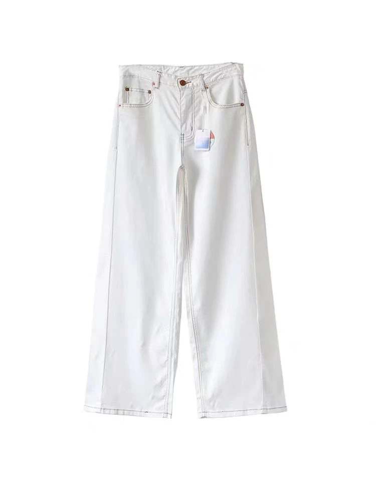 LC 0040白色百搭休闲高腰牛仔裤