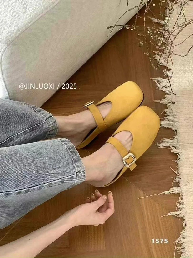 超治愈~蓝色一脚蹬包头勃肯鞋夏季新款百搭外穿包头半拖鞋1575