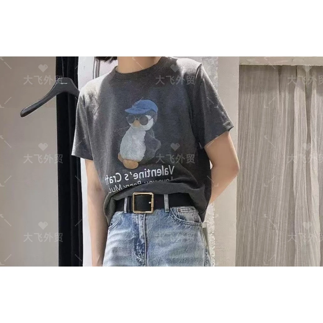 【东大门&企鹅磨毛tee】毛绒立体印花休闲短袖T