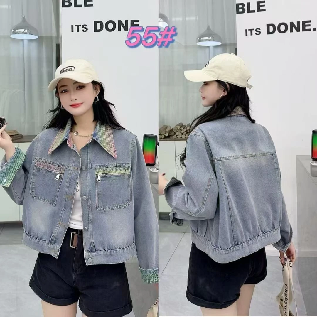 春款复古彩色翻领牛仔外套