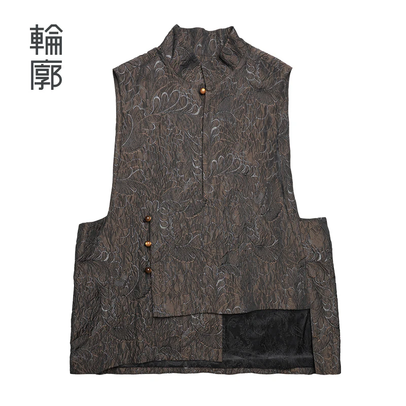 轮廓中式复古不对称马甲气质时尚休闲无袖提花宽松马夹L243Y090