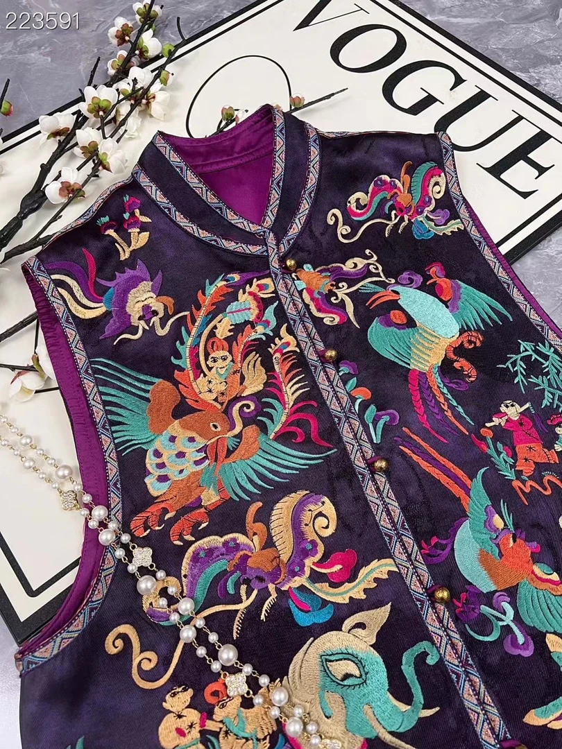 紫苗绣华|重工刺绣提花马甲2025C1833—-雨竹