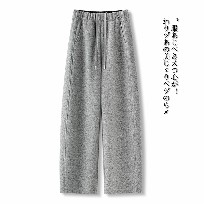 拉夏贝尔版型超好羊毛呢弯刀裤女2025秋冬新款显瘦显腿直香蕉裤子