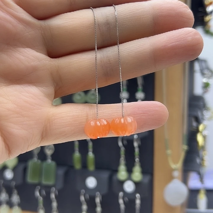 银S925镶嵌南红玛瑙耳饰