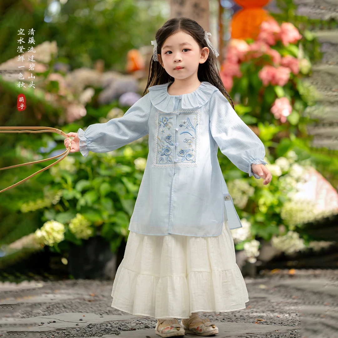 萌乎【云织】汉服女童秋季2025古风明制上衣加裙子套装新款253892