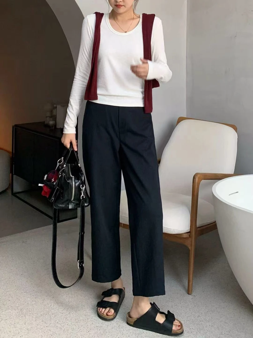 22号链接 0压抗皱休闲裤微弹阔腿裤保暖通勤风高弹休闲裤直筒女士