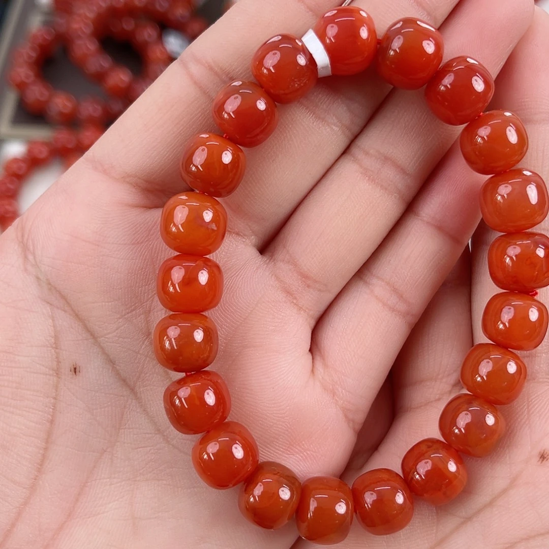 7***斤南红玛瑙未镶嵌保山柿子红老型单圈10mm