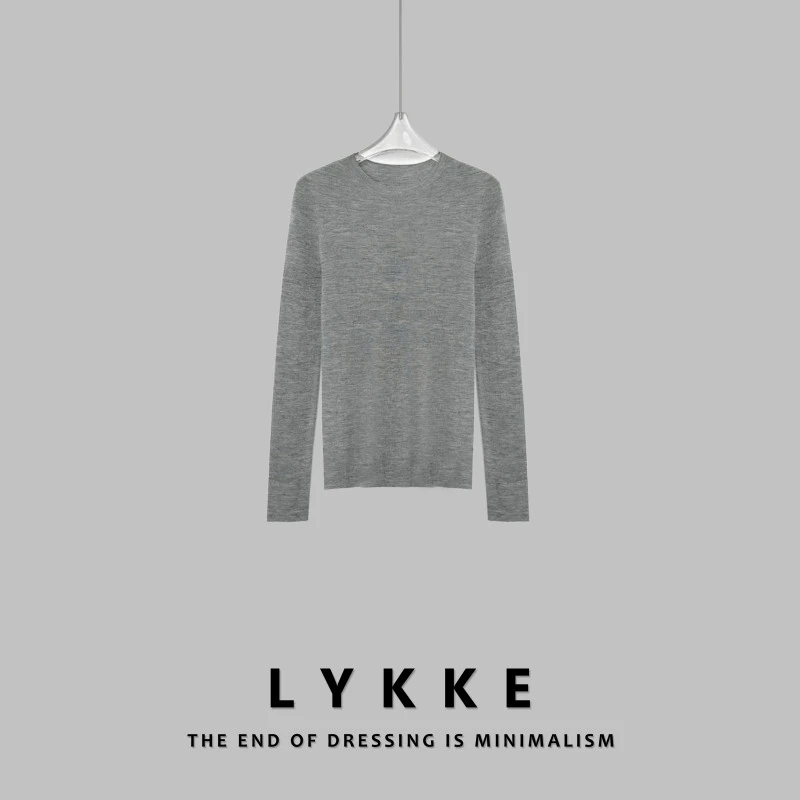 LYKKE 25新款羊毛无缝一体细纱针织圆领长袖百搭上衣-E411