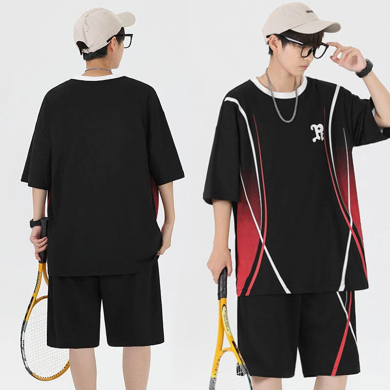 夏季新款青少年男生速干篮球服短袖套装冰丝五分裤韩版男生套装