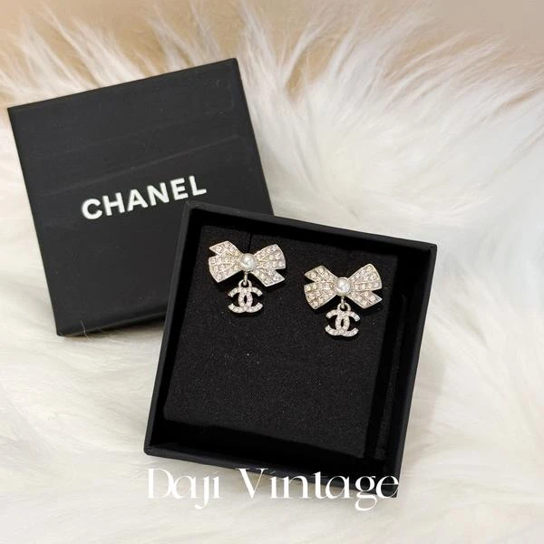 大吉中古/Chanel香奈儿双c银色蝴蝶结耳钉