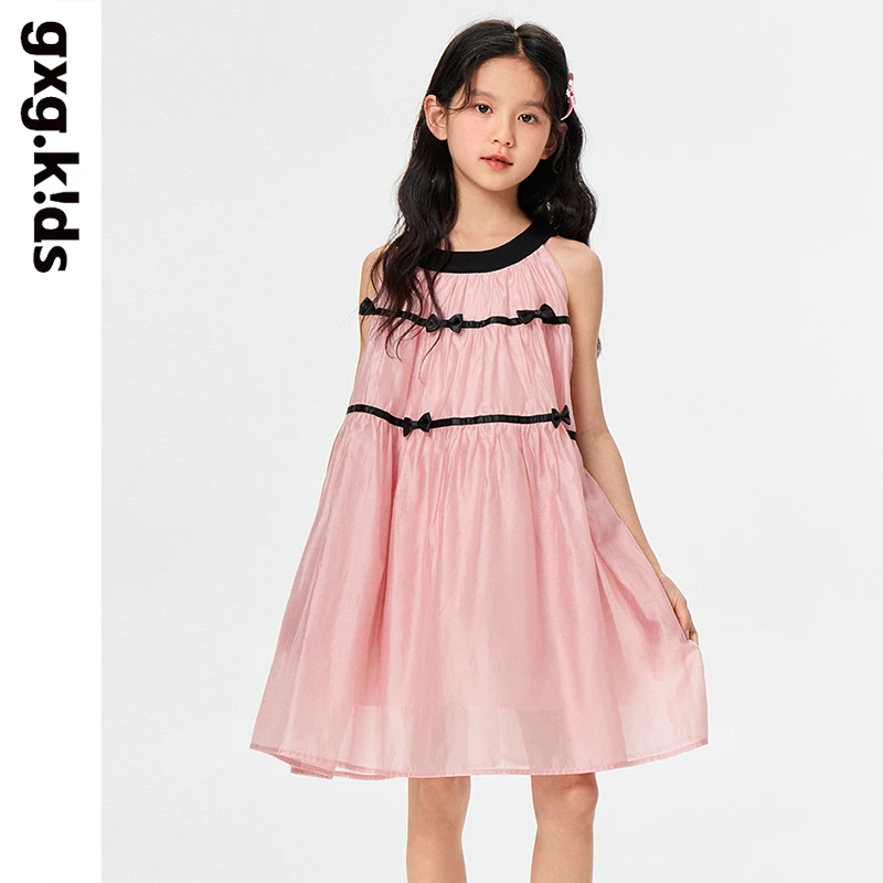 gxgkids童装女童25夏装中大童蝴蝶结公主裙儿童粉色连衣裙