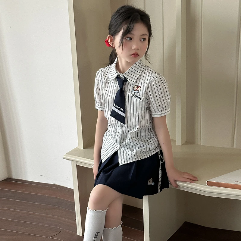 女童短袖衬衫套装百褶裙2025新款夏季儿童女孩学院风短裙两件套潮