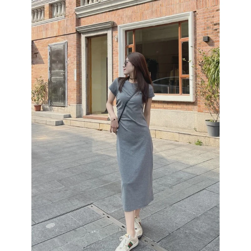 法式小个子休闲连衣裙女装夏季新款黑色修身显瘦温柔风长裙子设计