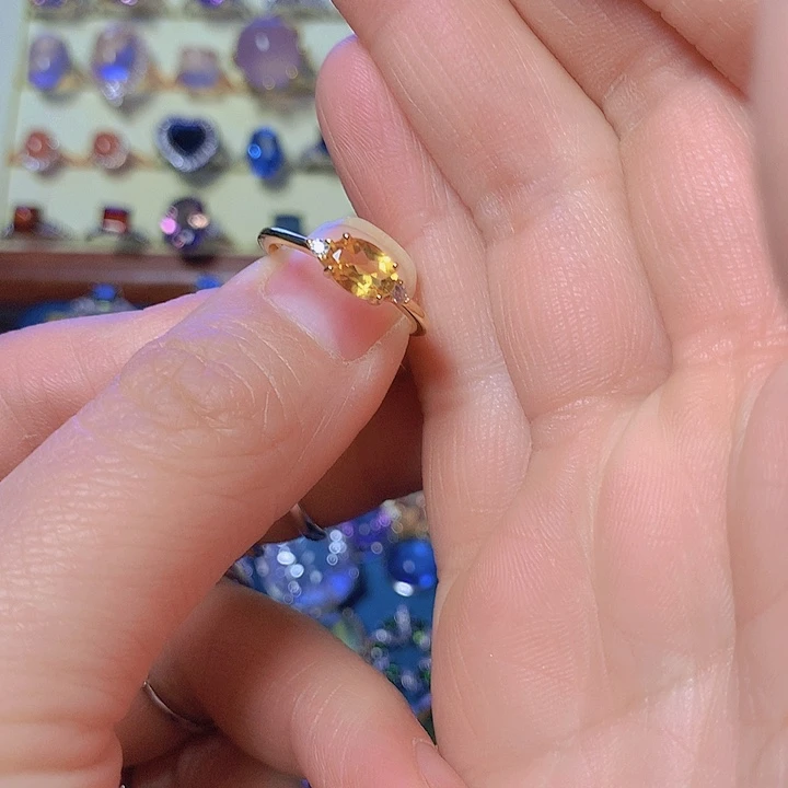 黄晶戒指银S925镀金镶嵌伯**人