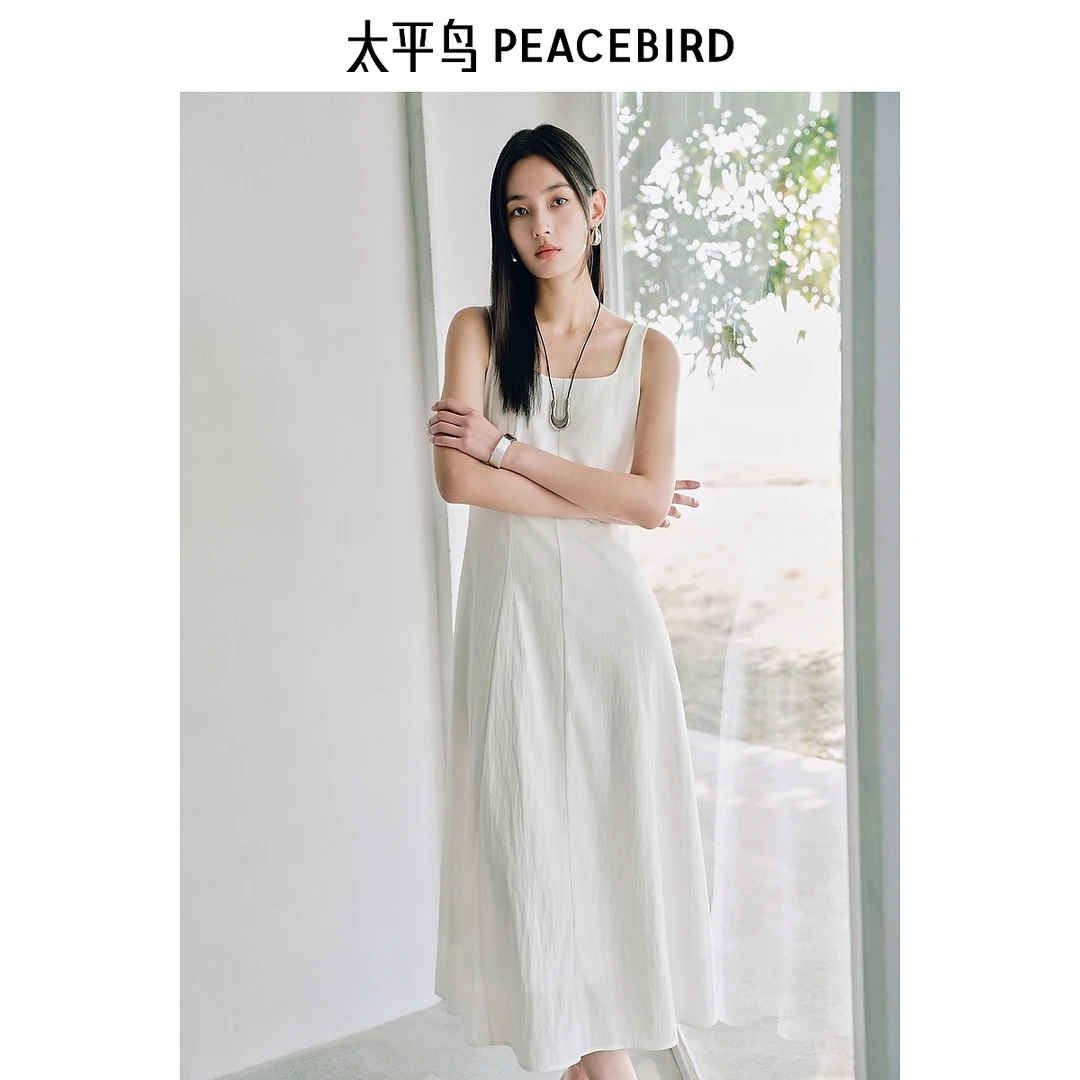 【诗语专属】太平鸟无袖方领连衣裙欧若风新款法式AAFAF211U