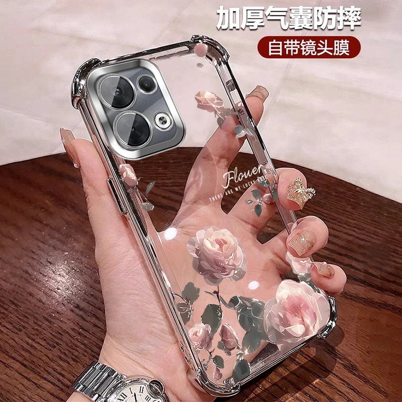 轻奢玫瑰花适用oppok12s手机壳防摔气囊K12S透明全包自带镜头膜女