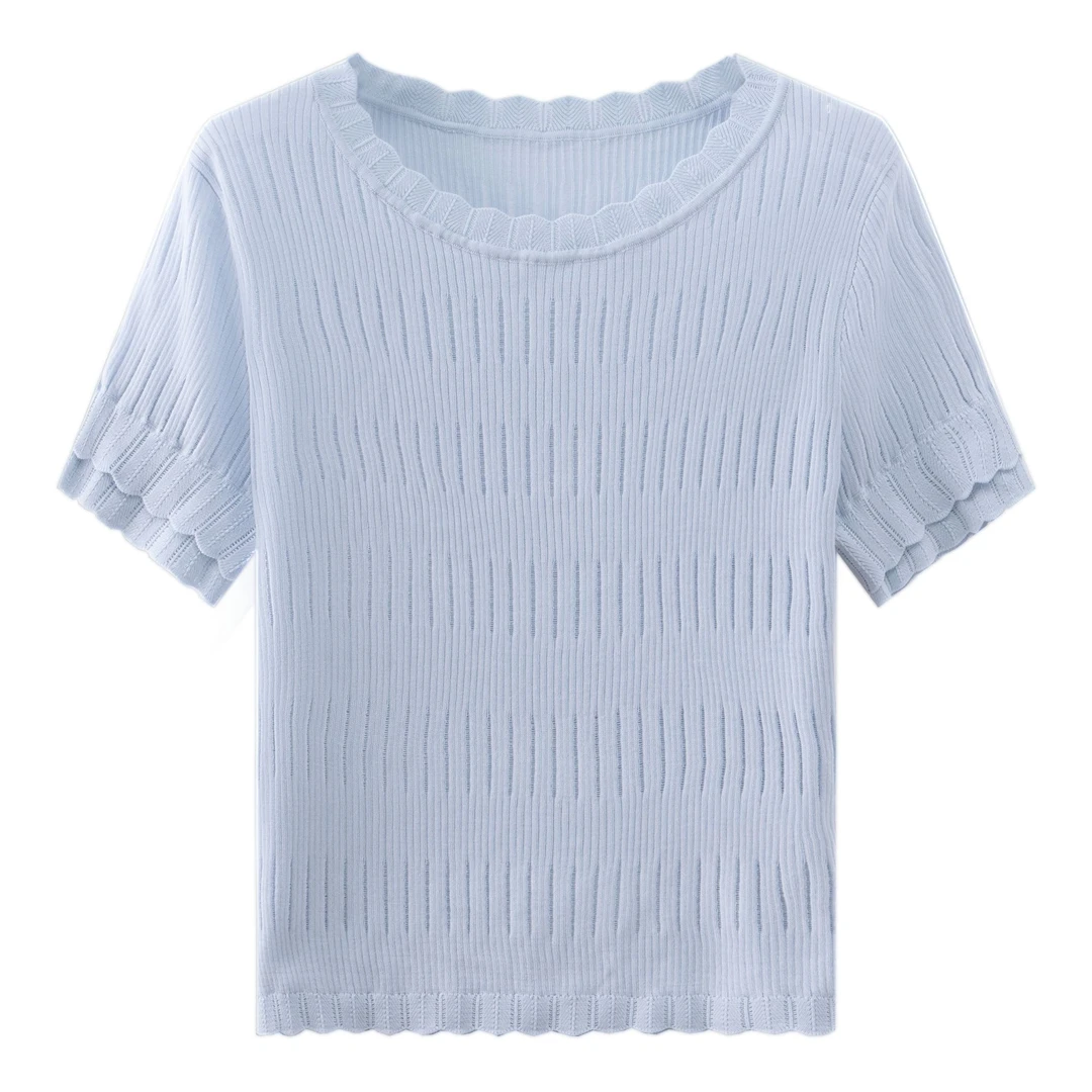 圆领2025夏季新款百搭莱赛尔桑蚕丝短袖针织上衣7568