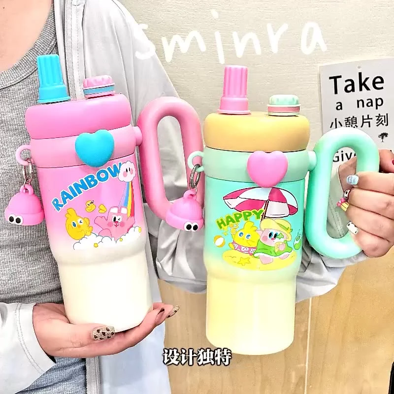 巨无霸新款保温杯超萌卡兔吸管多巴胺高颜值冰霸杯内胆大容量水杯
