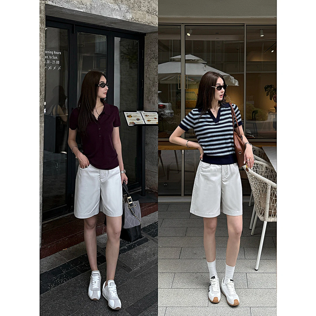 【夏见白芷】"T丝短裤"极简百搭设计感立体线四分休闲显瘦短裤21599