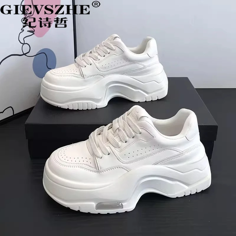 纪诗哲厚底老爹鞋女秋季新款轻便炸街休闲运动鞋真皮增高小白鞋