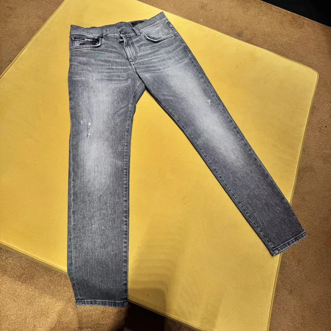 全新未使用D…G灰色slim亮银牌弹力四季款百搭修身牛仔裤男款裤子