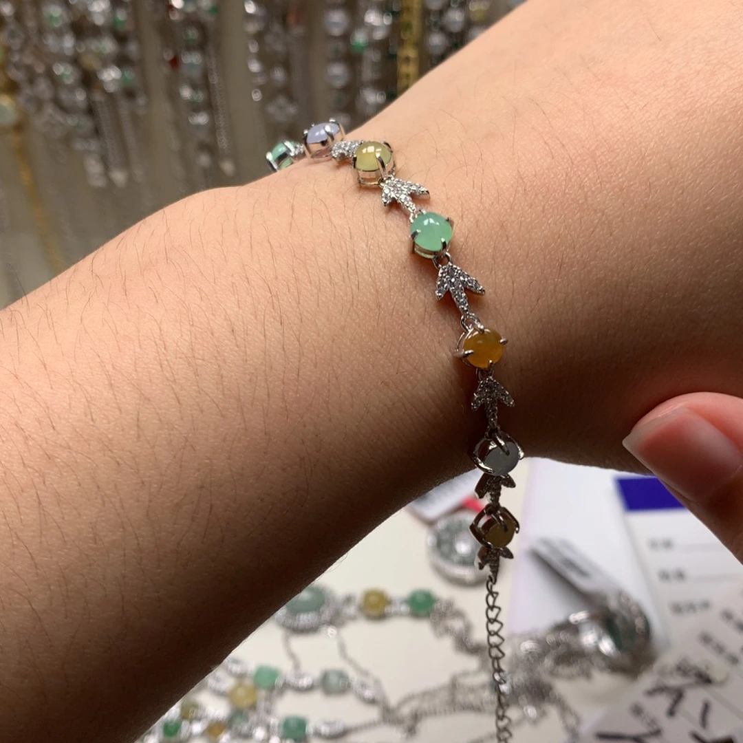 翡翠银S925镶嵌戒指手链