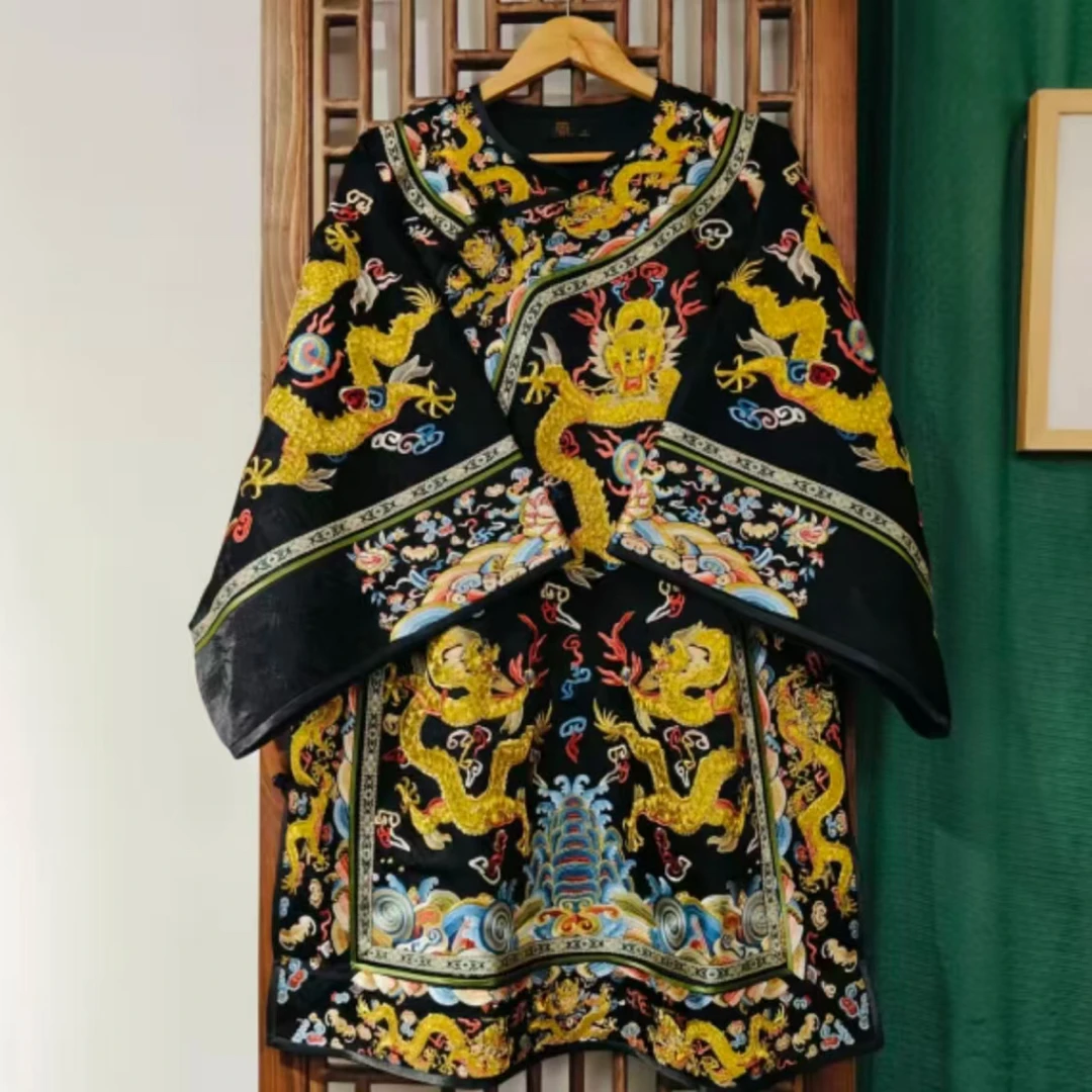 （LS787）凤徕兮定制黑色牡丹底满盘金龙刺绣斜襟盘扣太太服