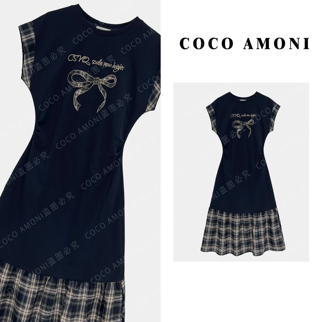 名媛风设计师新款重工时尚女装拼接重工蝴蝶结气质连衣裙ZC575