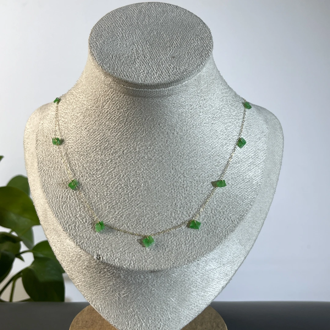 JXA31-85 天然缅甸A货翡翠  18K镶嵌项链