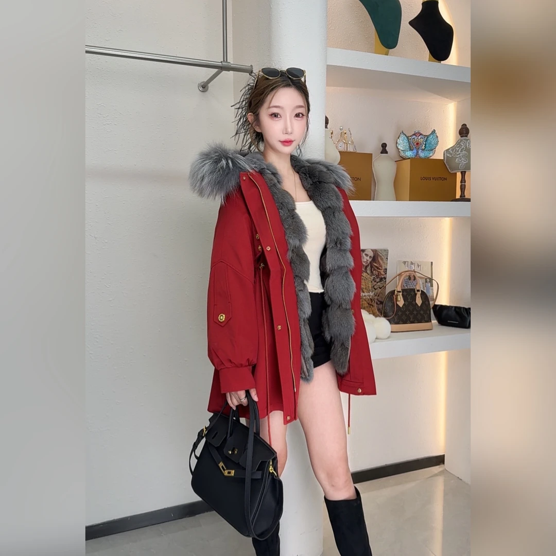 【缪斯女神狐狸毛+毛袖】2025新款派克外套可拆卸内胆貉子毛领