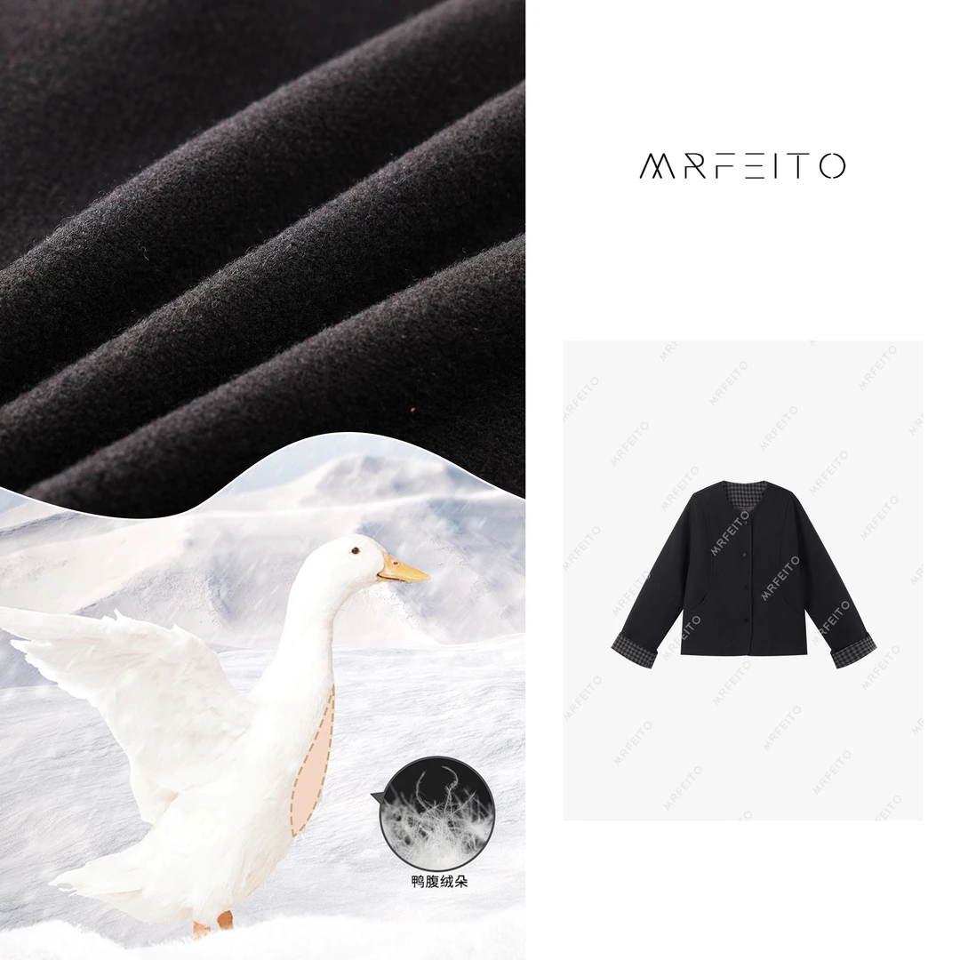 纯色百搭保暖舒适格子拼色休闲外套羽绒服H322W01D30095