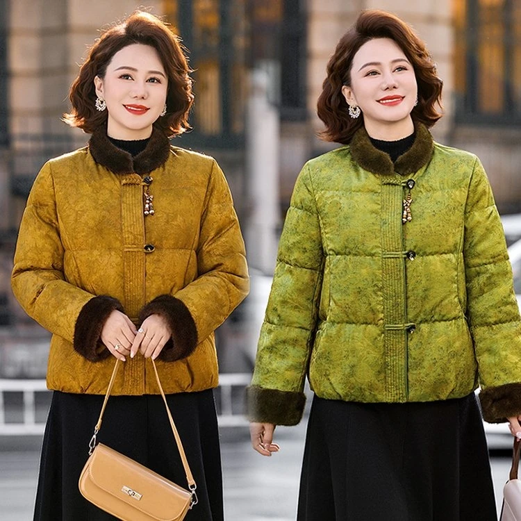 新中式国风妈妈装冬季加厚保暖鸭绒外套复古气质女装高端品质女装