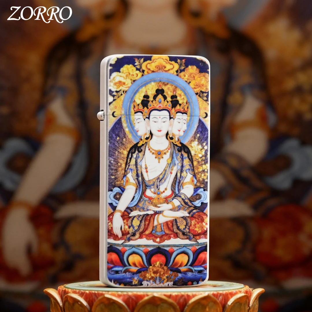 ZORRO佐罗唐卡二代超薄大扎黄马鹿鎏金描边珐琅彩绘煤油打火机