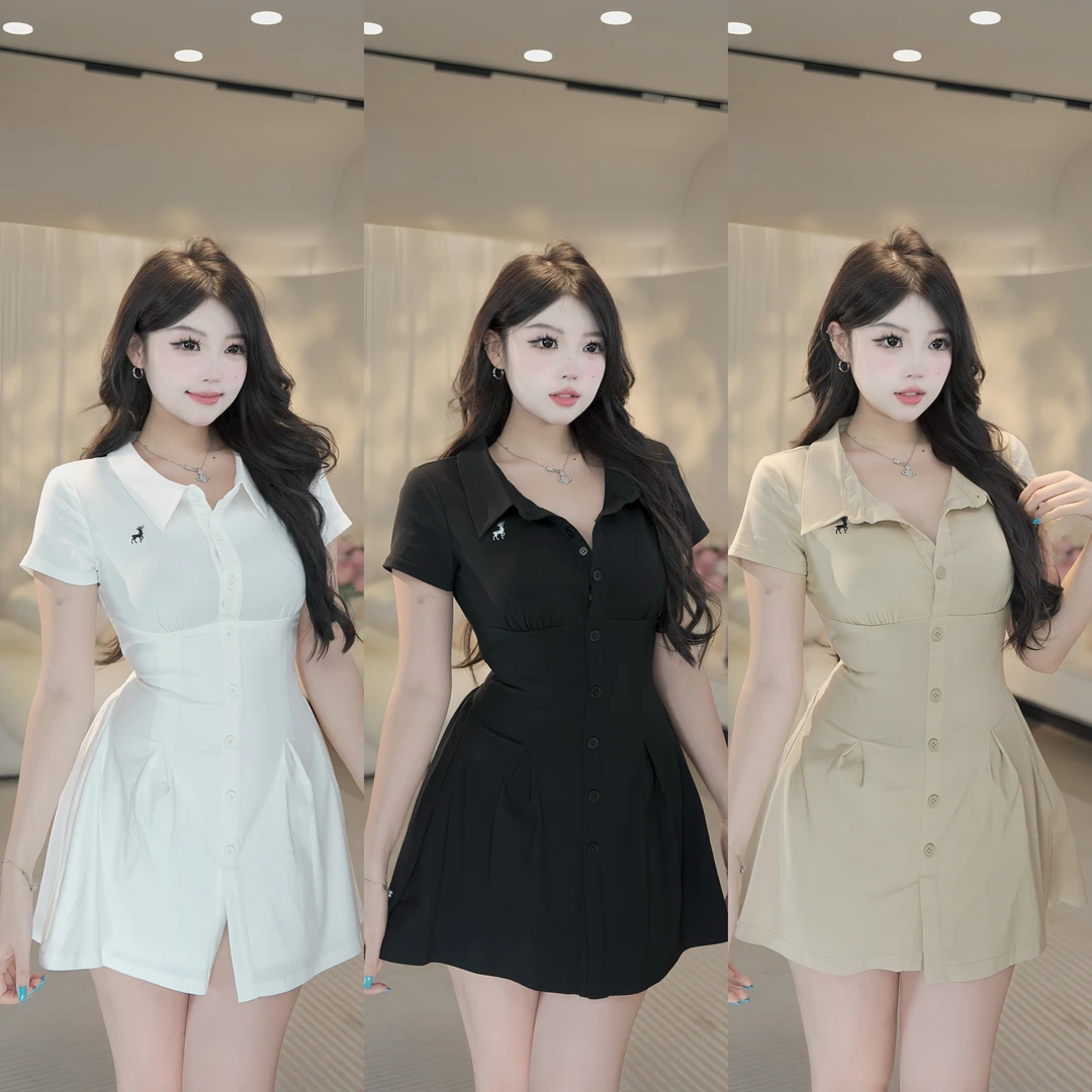 现货萌面侠辣姣【西区留学生】收腰显瘦连衣裙小刺绣纯欲微胖5520M