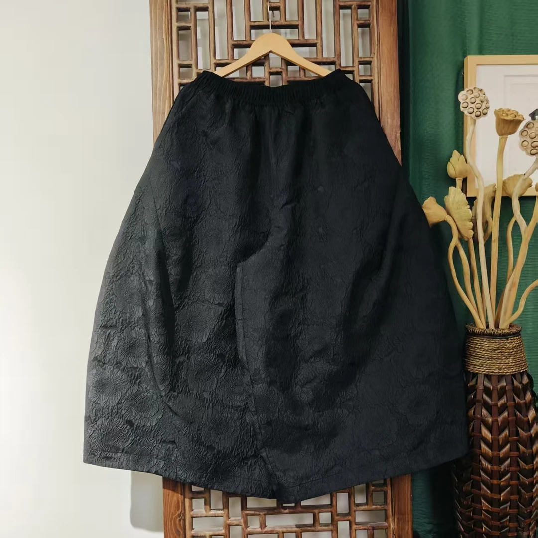 (LK040-120) 凤徕兮私人定制黑色提花暗纹全松紧加衬花苞裤