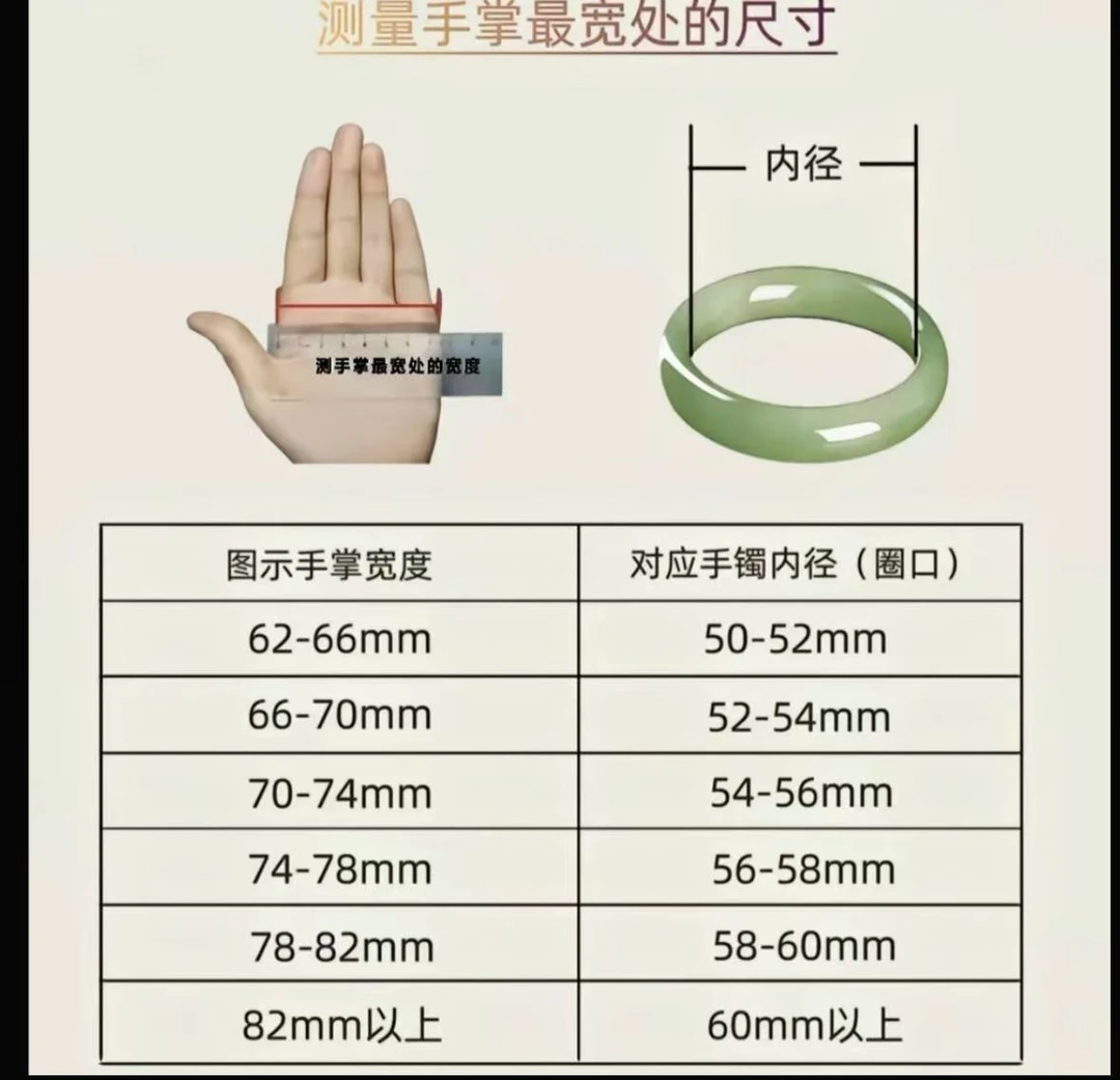 和田玉手镯尺码表推荐（勿拍）