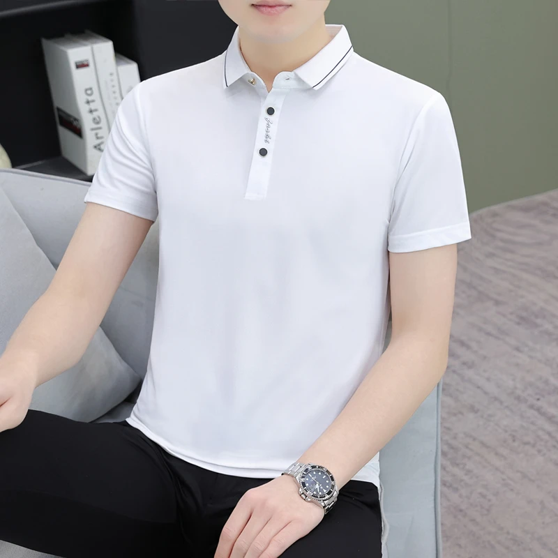 蒙口柔软舒适无标T恤短袖商务纯色Polo衫男士冰丝透气百搭休闲款
