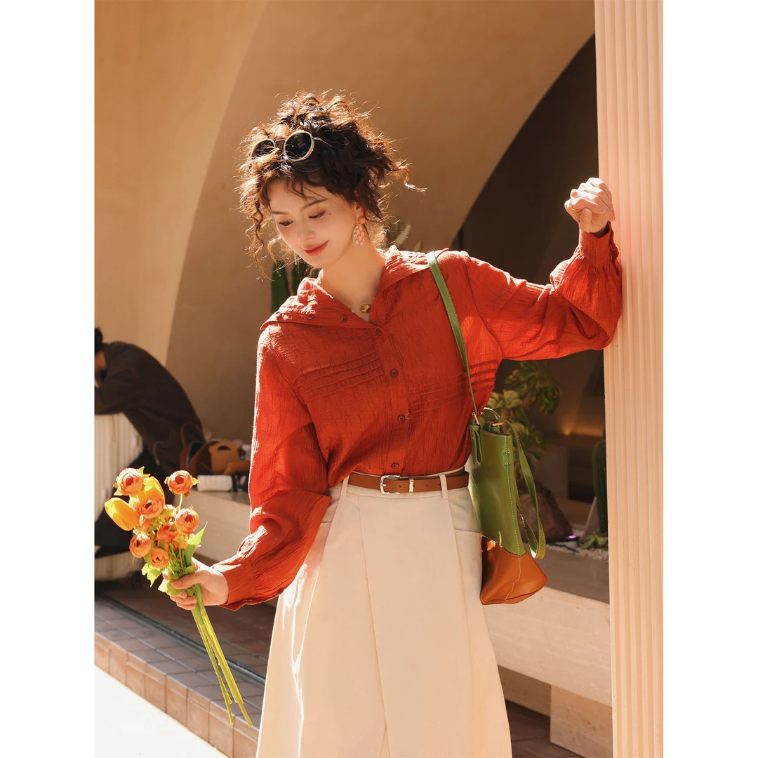 陈佳洁【沙丁珊瑚】港风复古衬衫女宽松显瘦上衣JL3903151