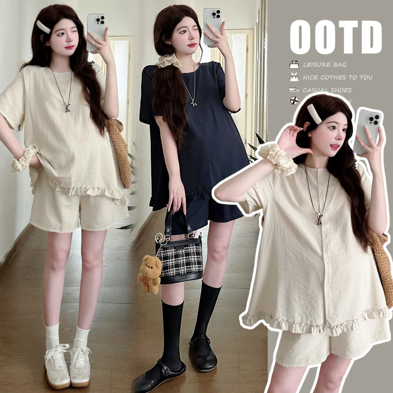 孕妇装夏装2025新款夏季时尚洋气韩系简约休闲老钱风洋气显瘦套装