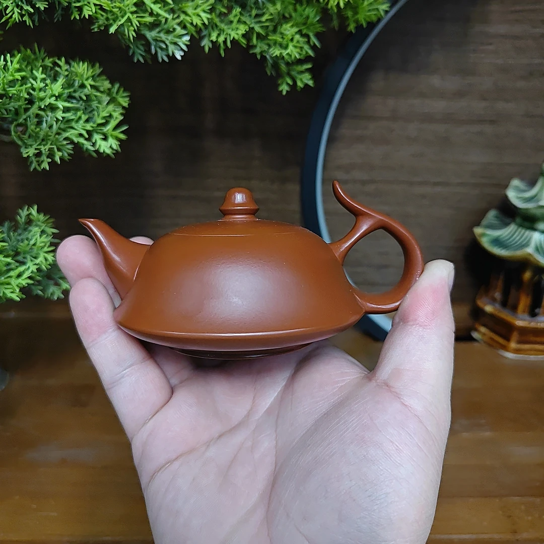 潮州朱泥手拉壶原矿朱泥将军壶内嵌盖纯手工拉胚成型  120毫升