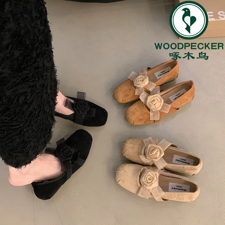 啄木鸟内增高法式玛丽珍鞋女鞋2025春秋新款绒面仙女风配裙子单鞋